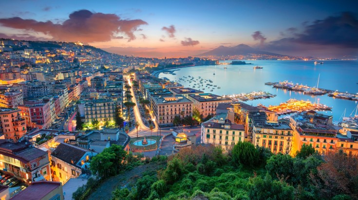 Vue de Naples et de sa baie avec le Vésuve